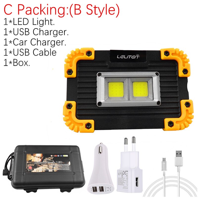 Usb genopladelig lommelygte bærbar cob led lommelygte udendørs jagt camping fakkel telt lanterne til 18650 or aaa batteri: C pakning - b stil / Intet batteri