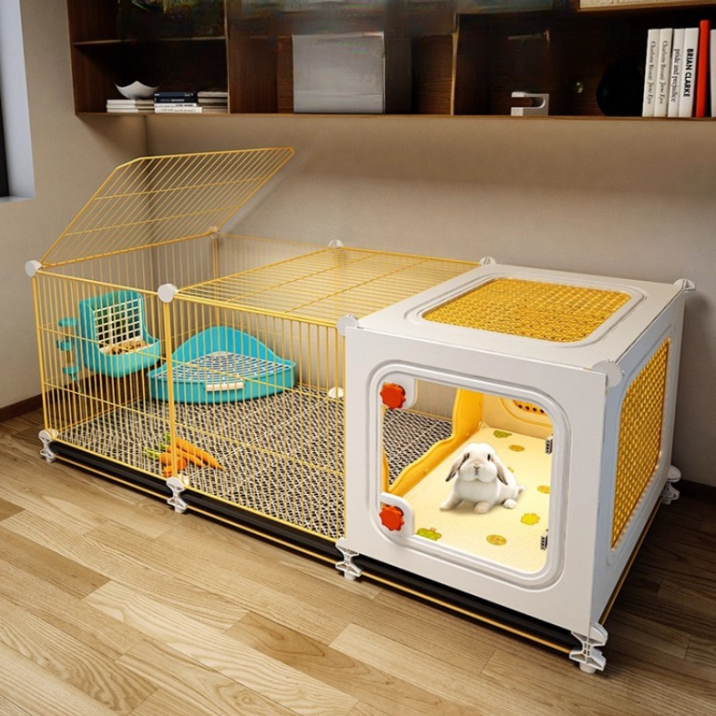Jaula grande para conejos con zona para dormir separada, cómoda interior con bandeja extraíble para conejillos de indias, casa para conejitos, recinto para conejillos holandeses