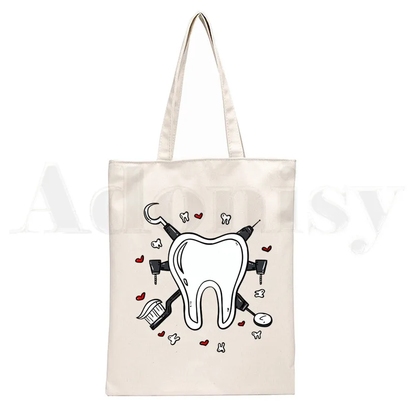 Tooth and Dentist Graphic Aesthetic Funny Handbags Shoulder Bags Casual Shopping Girls Handbag Women Canvas Bag: Gold