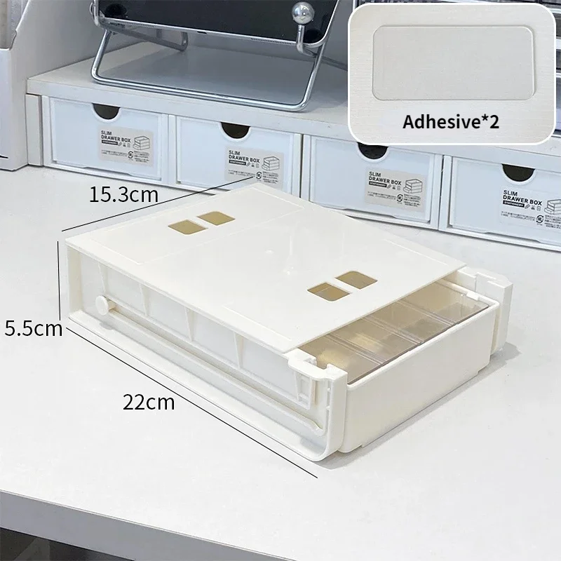 Caja de almacenamiento adhesiva con cajón oculto debajo de la Mesa, escritorio de oficina, papelería de gran capacidad, organizador de estante inferior para mesa de cosméticos: Negro