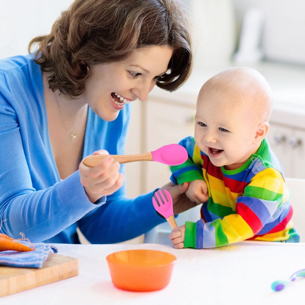 Baby Lepel Siliconen Houten Babyvoeding Lepel Accessoires Kinderen Verjaardagscadeautjes Veiligheid Kinderen Leren Eten Tool