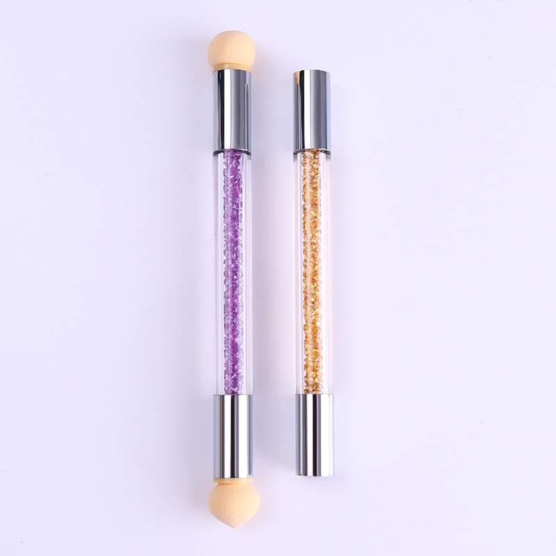 Dobbelt-endet neglebørste sæt gradient skygge pen prikkede børste svamphoved rhinsten håndtag manicure negle kunst maleværktøj