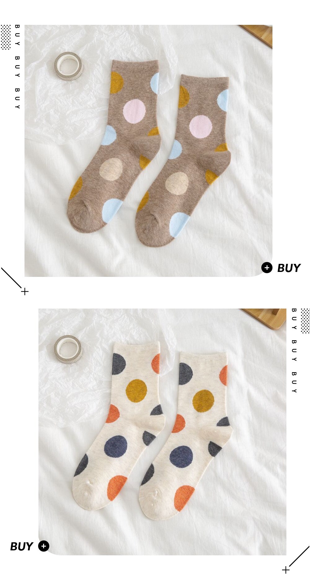 2 Pair/Pack Big Dot Cotton Socks Women Kawaii Women Socks Sweat Autumn and Winter: 86163-9