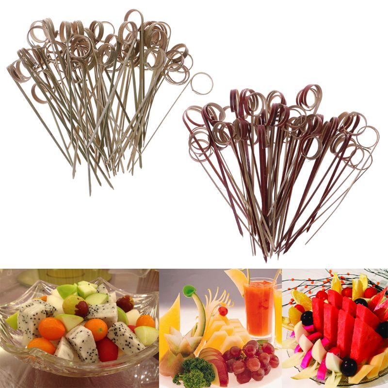 100 Stuks Vingers Wegwerp Bamboe Fruit Dessert Vork Teken Cocktail Sticks Tandenstokers Wedding Party Drink Decor