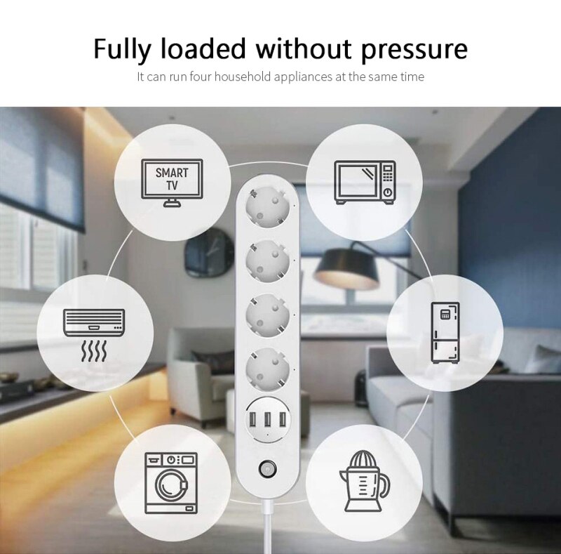 Wifi Smart Power Strip 4 EU Outlets Plug with 3 USBCharging Port Timing App Voice Control Work with Alexa Google Home