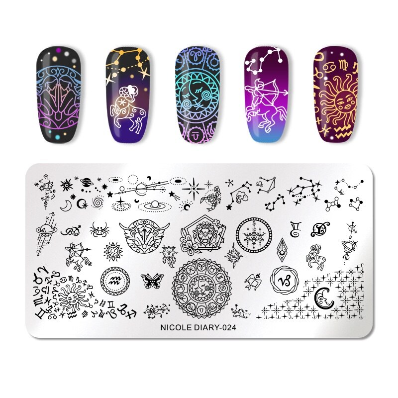 NICOLE DAGBOEK Nail Stempelen Platen Rechthoek Ronde Bloem Grid Plaid Geometrische Afbeelding Print Stencil Nail Template voor Polish Gel