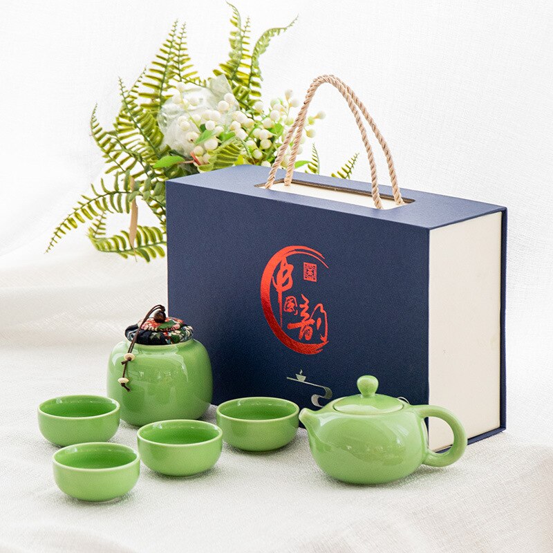 6Pcs/Set Chinese Ceramic Tea Set With Tea Caddy Traditional Teacups Suitable for With Exquisite Box Packaging Drinkware