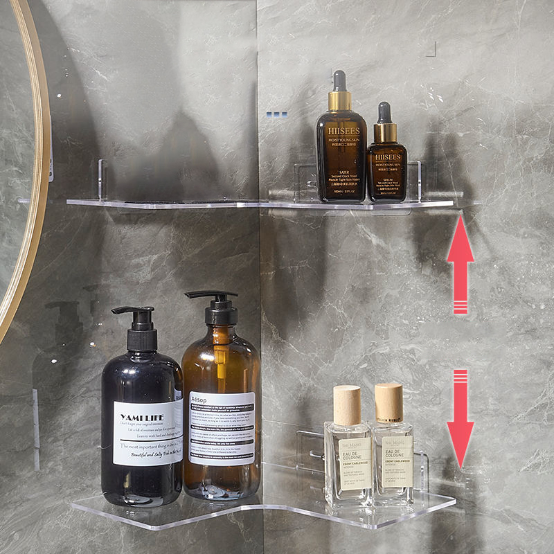 Estantería flotante de esquina de acrílico para baño, estantería protectora para artículos de cosmética, estante de almacenamiento transparente para colgar en la pared de la cocina