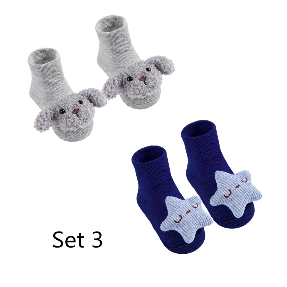 2 Paires/lot -Né Bébé Chaussettes Bébé Chaussettes En Coton Bébé Filles Belle Antidérapant Chaussettes Courtes Vêtements Accessoires Pour 0-12 Mois: Set 3