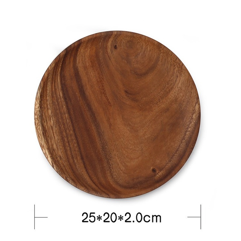 Ronde Massief Houten Plaat Hele Acacia Hout Fruit Gerechten Houten Schotel Thee Dienblad Dessert Diner Ontbijt Plaat Servies Set: 25x2cm