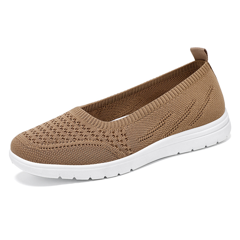 Women's Slip On Solid Color Shoes Summer Mesh Breathable Casual Shoes Walking Non Slip Platform Sandals Flats Loafers: Dark Khaki / 36