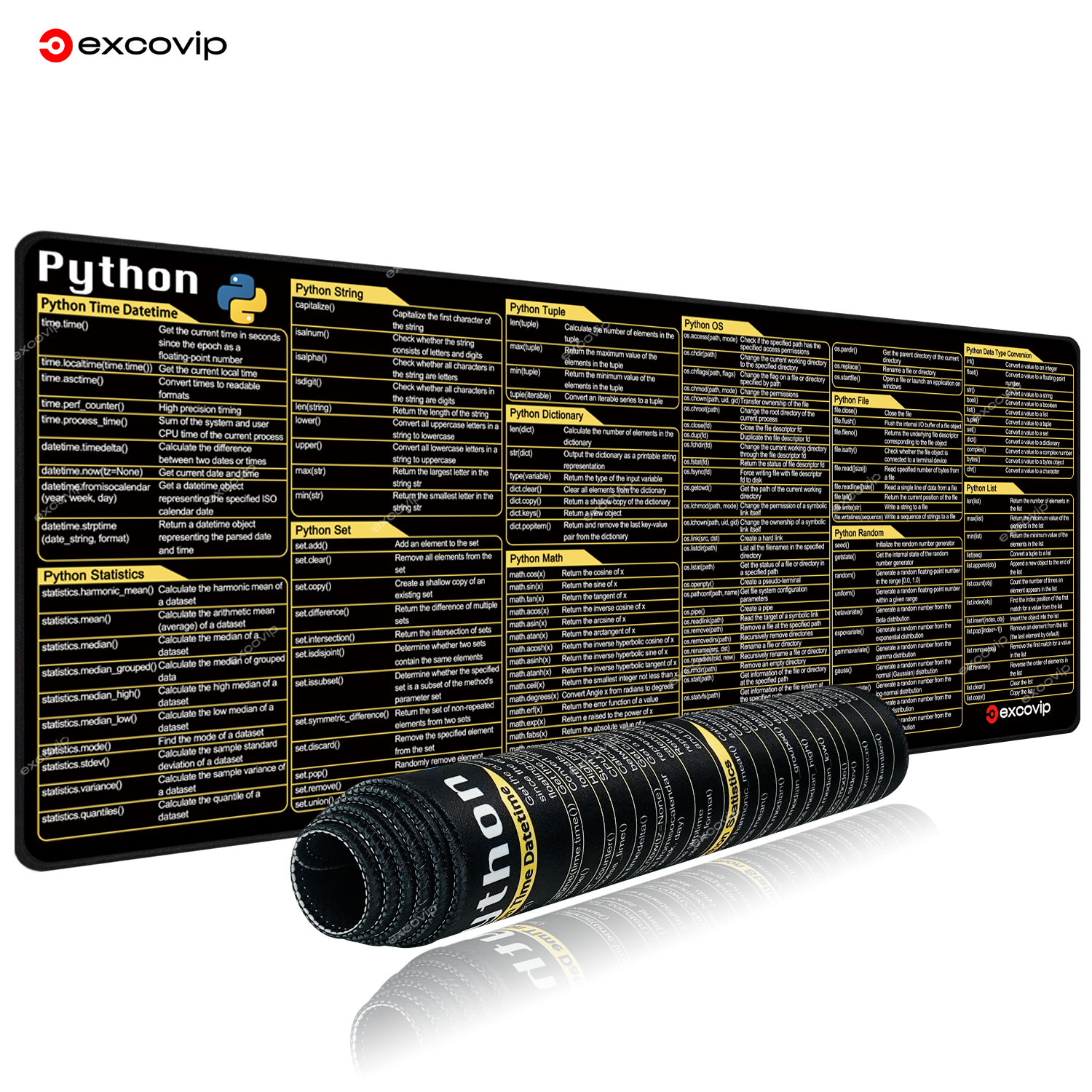 EXCO Python Programing Mouse Pad Large Shortcuts Cheat Sheet Keyboard Mousepad Stitched Edge Non-Slip Base Desk Mat for Engineer: Default Title