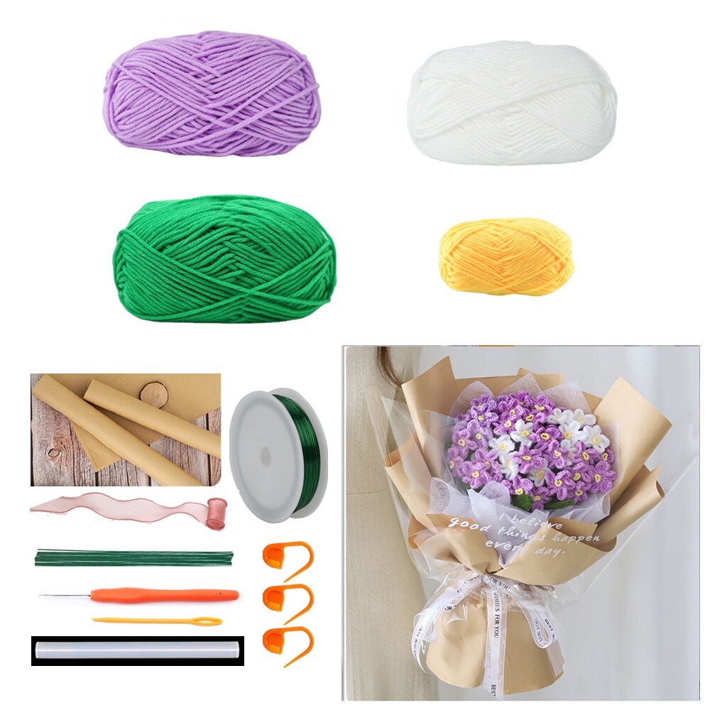 TPRPYN Myosotis – Kit de Crochet pour Bouquet de fleurs, avec fil, bricolage, oublier, pas de fleurs, kits de Crochet, tricot, vidéo de débutant faite à la main: NL43 19 50 BL1