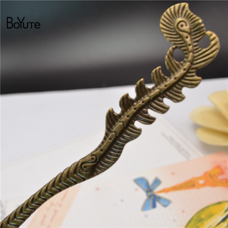 BoYuTe (10 stuks/partij) Vintage Metalen Haar Stok Bladwijzer Dubbele Gebruik Diy Handgemaakte Sieraden Accessoires: 155x23MM Bronze