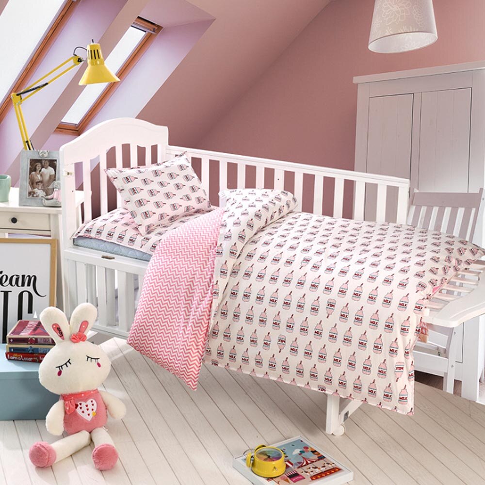 3 stk sæt baby sengetøj sæt bomuld tegneserie stjerne mønster krybbe kit inklusive pudebetræk dynebetræk barneseng fladt ark: 4
