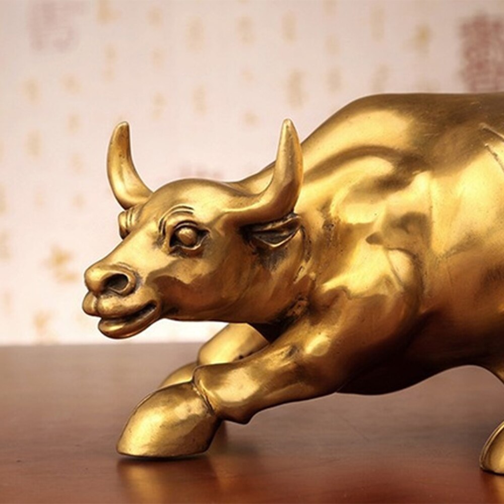 100% Messing Bull Wall Street Vee Sculptuur Koper Koe Standbeeld Mascotte Prachtige Ambachten Ornament Kantoor Decoratie Relatiegeschenk