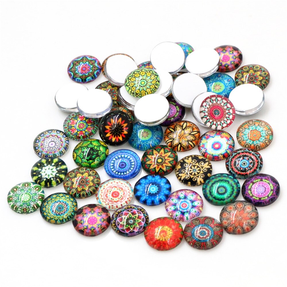 50 Stks/partij 12 Mm Kleurrijke Mode Bloem Foto Glas Cabochons Gemengde Kleur Cabochons Voor Armband Oorbellen Ketting Bases Instellingen: G2-10