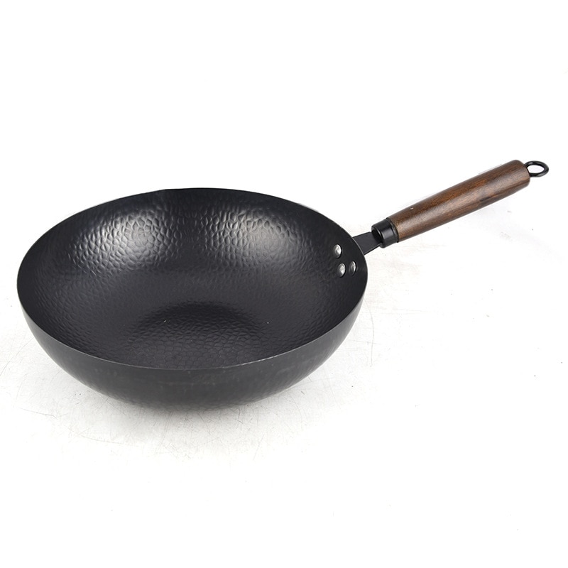 Wok pan induktion 32cm ingen kemisk 100%  kulstål rørepande med aftageligt træhåndtag