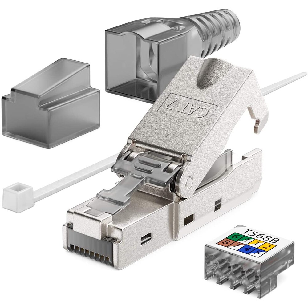 Ampcom cat 8 verktygsfri  rj45 kontakter, cat 8 cat 7 cat 6a återanvändbar ethernetterminering modulär kontakt för 22 awg  to 26 awg lan-kabel: 10 st / Katt 7
