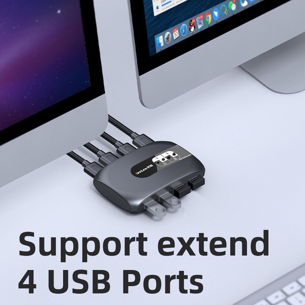 Unnlink KVM Switch USB 3.0 Switcher With Extender 4 PCs Computers Sharing 4 USB Devices for Keyboard Mouse Printer U Disk