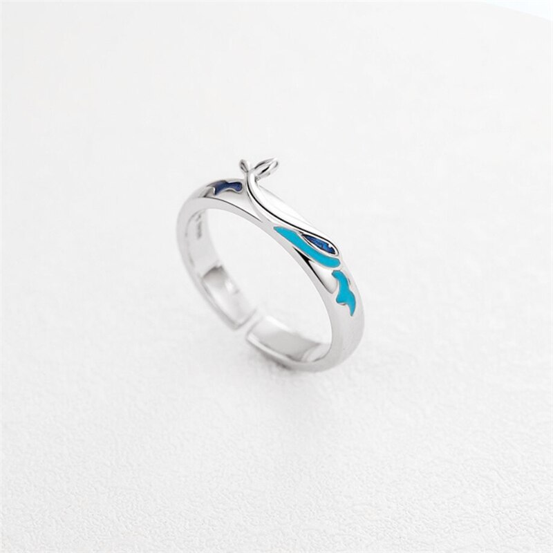 Única cor da memória pingando esmalte ondas baleia doce casal romântico 925 sterling silver feminino anéis de abertura redimensionáveis sri596: Female