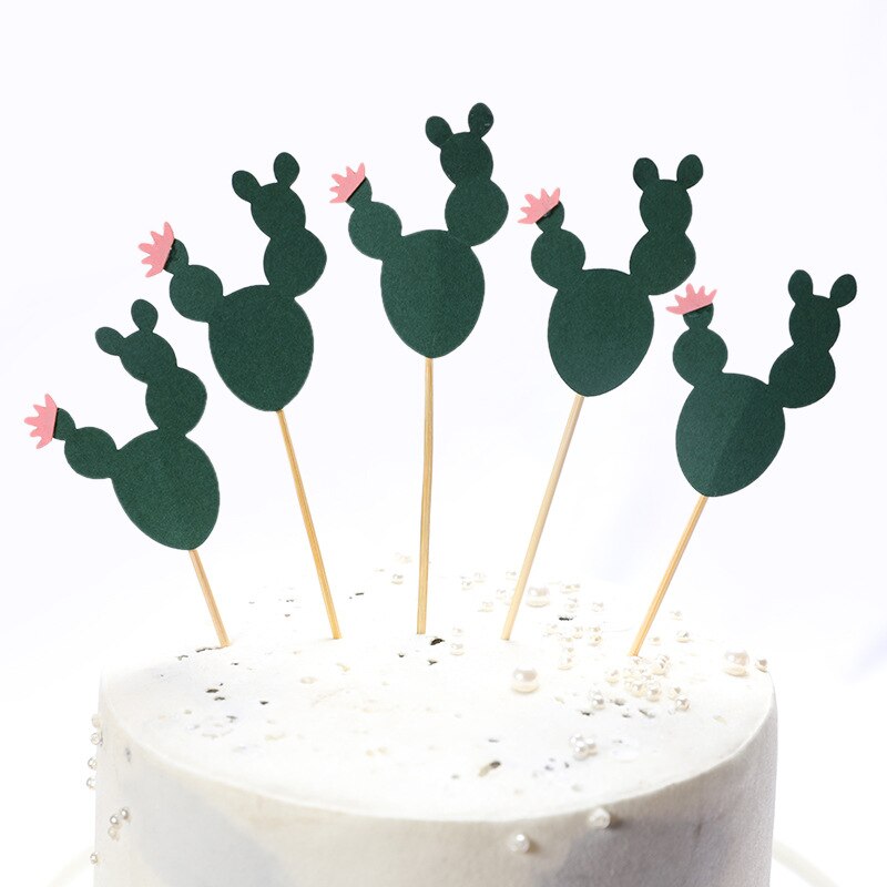 Forêt verte Cactus thème joyeux anniversaire gâteau Topper Kawaii Lion gâteau décoration enfants faveurs Safari fête d'anniversaire fournitures: 5pcs Cactus2