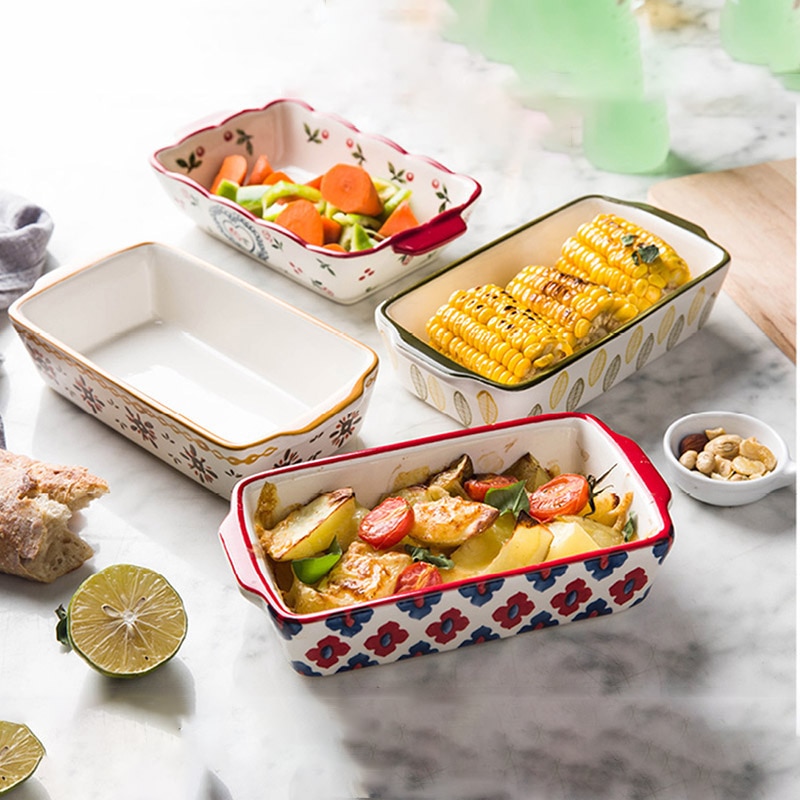 Mdzf sweethome keramisk ugnsform rostad lasagnepanna rektangulär form bakform med handtag ugn kök bakverktyg