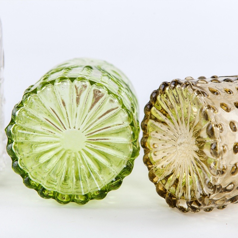 Retro Glass Vase Carved Cork Decorative Glass Bottles Tabletop Bud Vase Centerpiece for Wedding Reception Home Decor 250ML