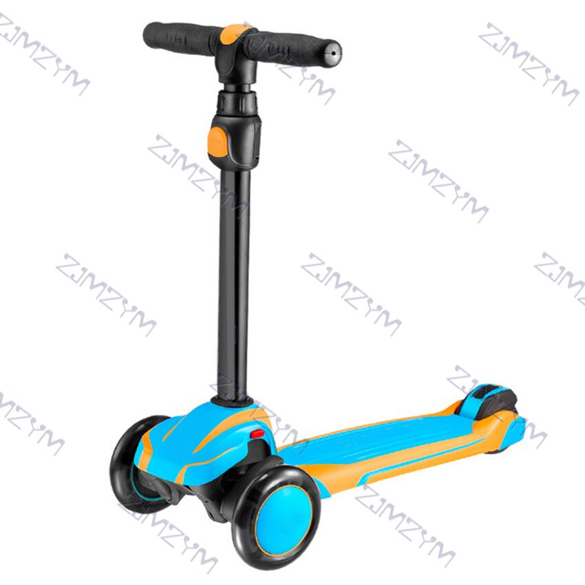 Adjustable Children's Scooter Shock Absorption Baby Flash Foot Scooters Tricycle Balance Bike Ride On Toys For Kids 2-12 Ages: Blue