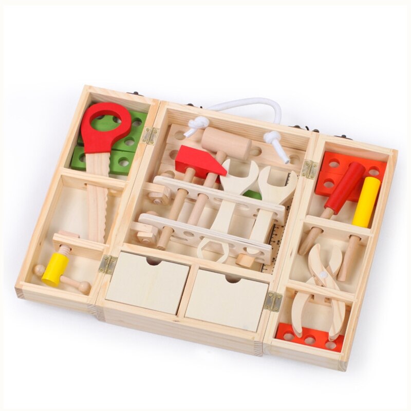 Houten Multifunctionele Tool Set Jongen Tool Speelgoed Pretend Play Reparatie Speelgoed Houten Timmerman Bouw Gereedschapskist Speelgoed