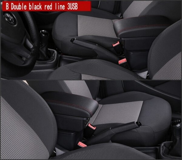 Für Chevrolet Funken III armlehne Kasten Universal- Wagen center konsole änderung zubehör doppel angehoben mit USB: B-Schwarz rot Linie