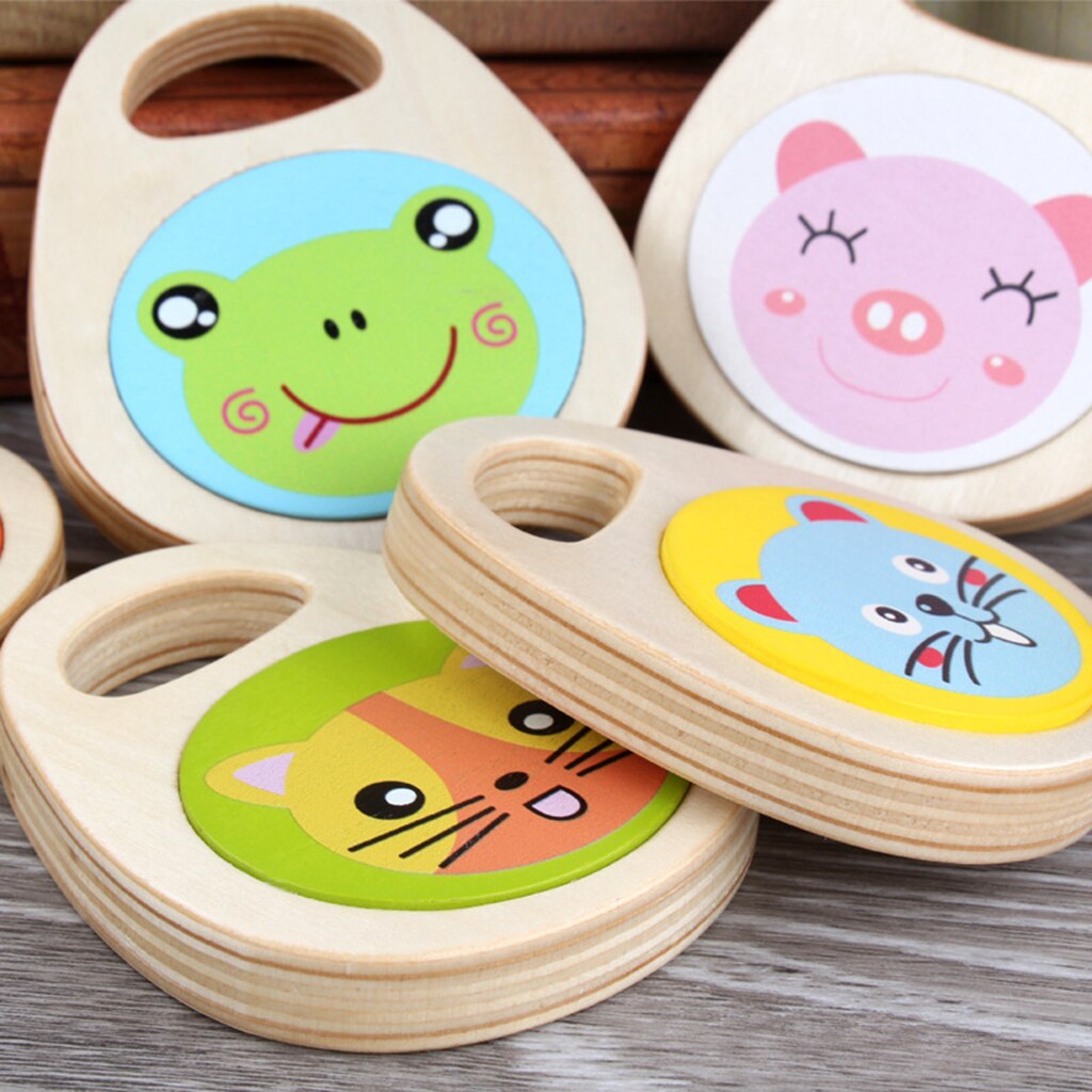 Bambini Cartoon Castanets in legno Puzzle bambini giocattoli a percussione regalo età 1-5