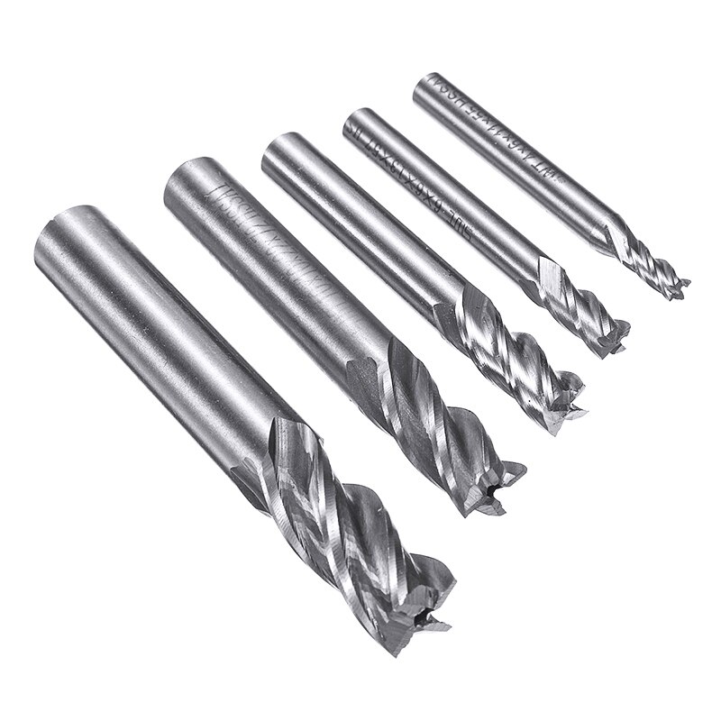 5 st 4 flöjt raka änden skaft ändfräs set hss cnc fräs för trä metall aluminium skärverktyg 4/6/8/10/12mm