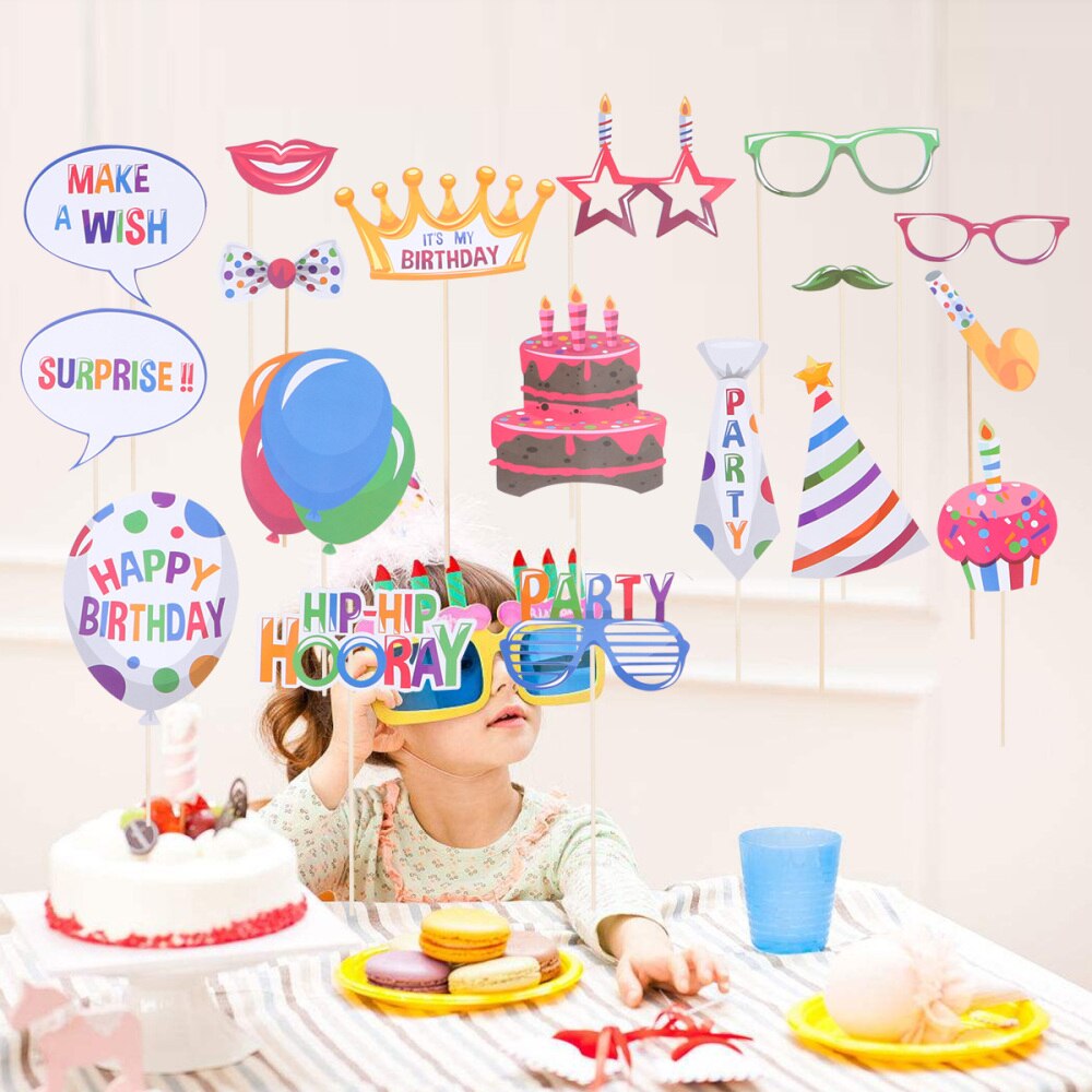 18pcs Birthday Photo Props Kit Funny Paper Mask DIY Selfie Props Accessories Party Favors Decoration Supplies