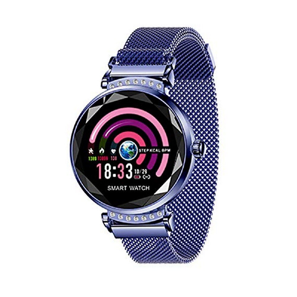 H1 moda donna Smart Watch pressione sanguigna cardiofrequenzimetro Fitness Tracker bracciale lady Smart watch schermo a colori con diamanti: Blue