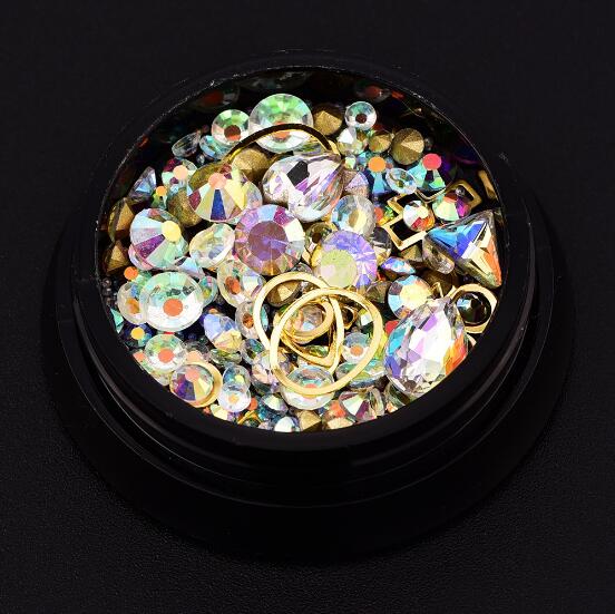 Blanding stil bittesmå perler ting krystal dekorationer gør det selv håndværk flade diamanter farverige nail art metal nitte harpiks smykker fyldstoffer: 7 ab hvide