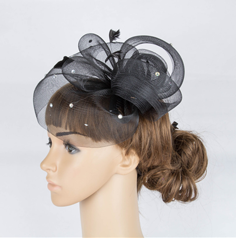 Velo de rejilla para mujer, tocado de boda, velos de novia elegantes con flores, accesorios de boda, tocado de novia a la: Negro