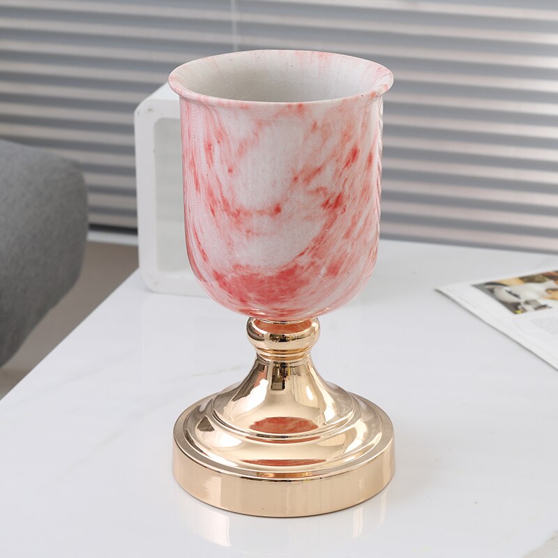 Nordisk marmor konsistens keramisk vas blommor blomsterarrangemang bägare porslin gyllene legering ram blommor kruka modern heminredning: Rosa-liten