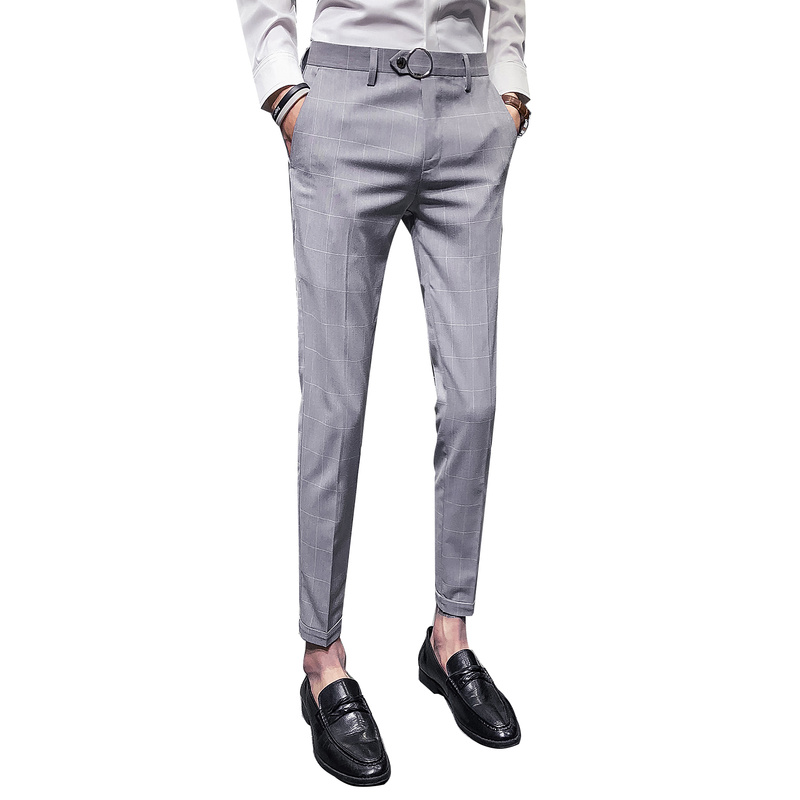 Kontorsbyxor herrklänning kostymbyxor slim fit business casual man formell galler brittisk stil vilda byxor gentleman