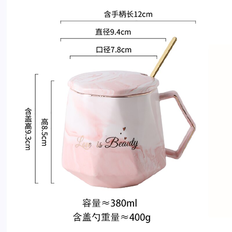 LUO – tasse en céramique de JIA-GUI ML pour femme, Mug pour préparer du thé, du café, de l'eau, avec couvercle, cuillère, style nordique, pour le bureau, 380ML, G079: L