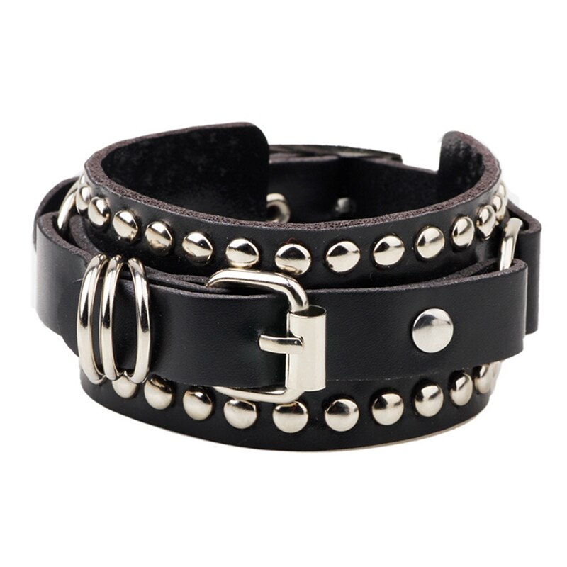 Mannen Mode Pu Lederen Punk Klinknagel Armbanden Mannelijke Hip Hop Straat Dagelijks Armband Sieraden: BL6772BK