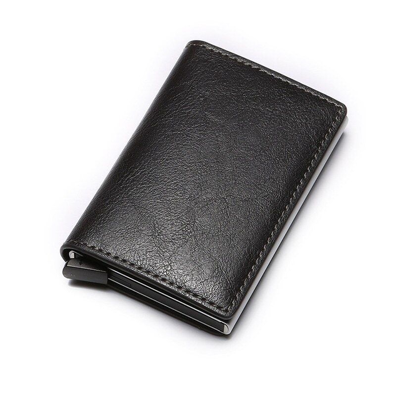 BISI GORO Men Vintage Blocking Rfid Wallet PU Leather Antitheft Credit Card Holder Unisex Security Information Aluminum Purse