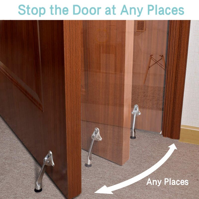Door Stopper, 2 Pack 4-Inch Kickdown Door Stop, Door Kickstand, Door Stopper Hinge, Metal Door Stopper with a Non-Slip