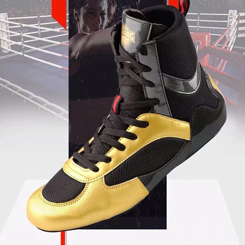 Boxing Shoes Higt Ankle Men Gold Light Wrestling Shoes Men Breathable Boxing Boots Anti Slip Boxing Sneakers