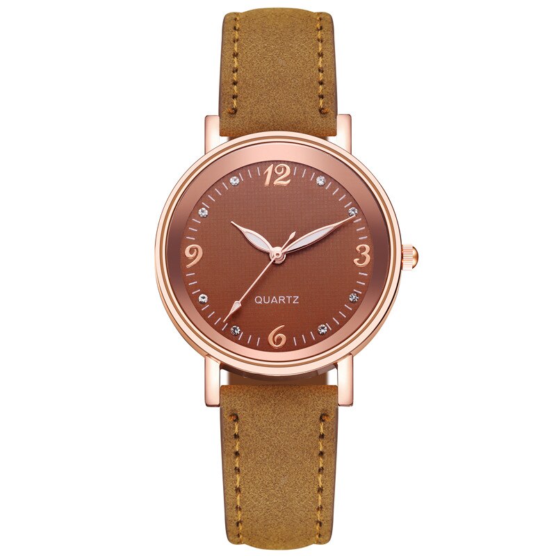 2020New Luminous Watch Ladies Black Leather Casual Women Luxury Rhinestone Scale Watchbands Quartz Female Clocks relojes: brown