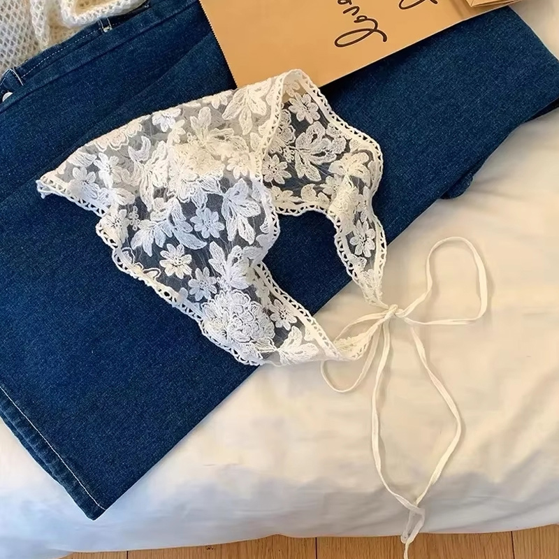 Franse beige bloemenkanten hoofddoek, lief en schattig, landelijke stijl, sjaal voor lente, zomer, kust, bos, foto's, hoofddeksel voor meisjes: Zwart