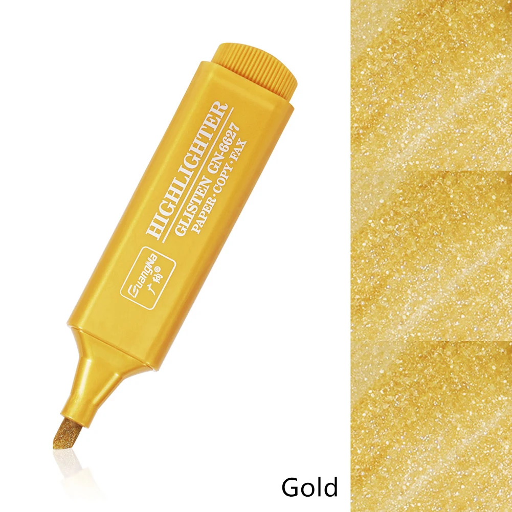 Resaltador metálico, marcadores fluorescentes con purpurina, bolígrafo brillante para tomar notas, 8 colores para diario, suministros para álbum de recortes, arte de dibujo: Amarillo