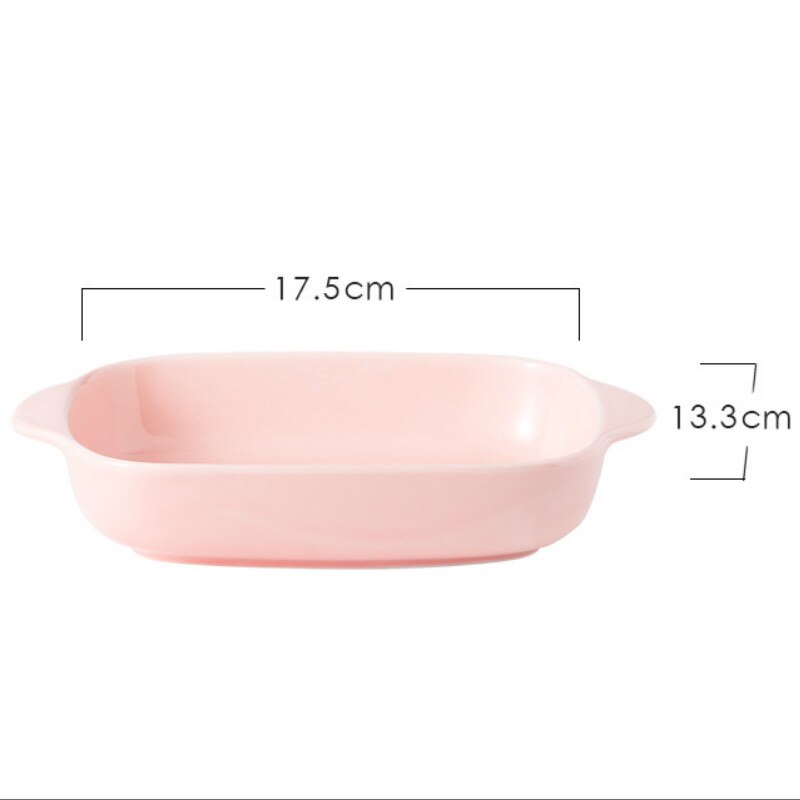 Rectangular Ceramic Baking Tray Double-eared Rice Plate Baking Mold Oven Pasta Thousand-level Baking Tray Microwave Oven: Pink
