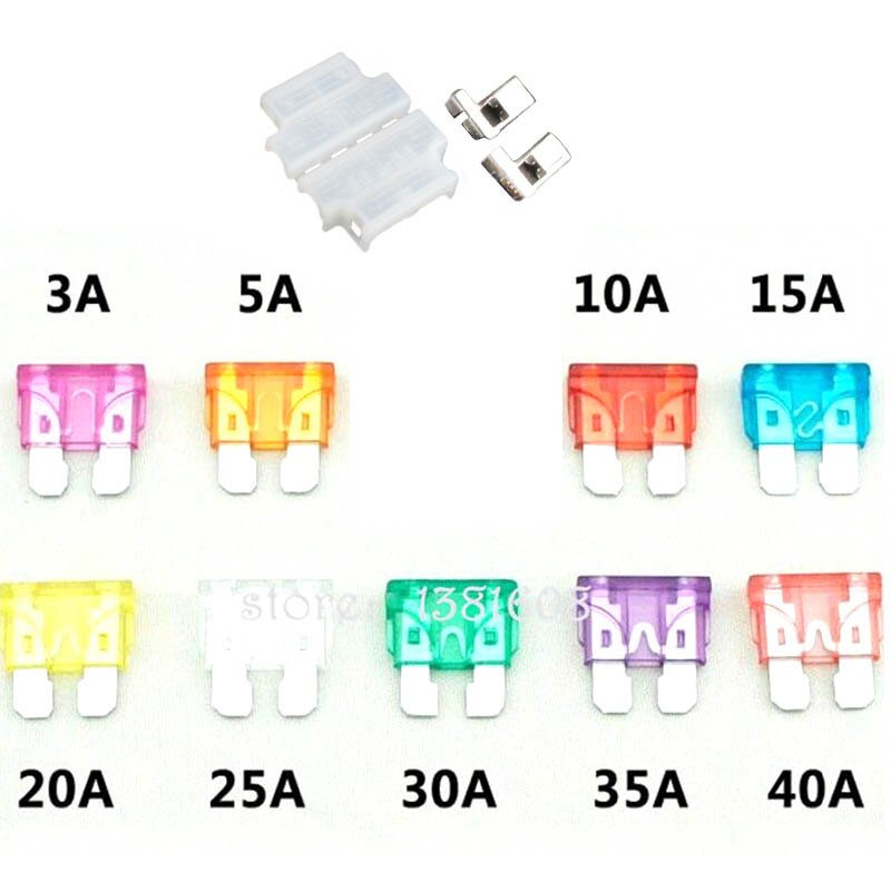 10Sets Auto Standaard Midden Zekeringhouder + Auto Boot Truck Atc/Ato Blade Fuse 3A 5A 10A 15A 20A 25A 30A 35A 40A