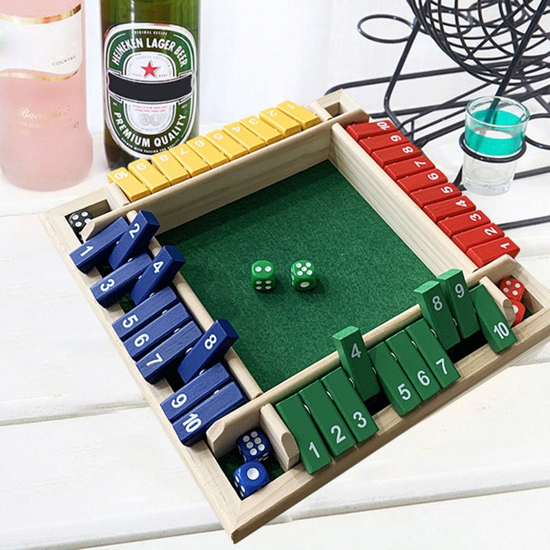 Classic Game Shut the Box Bar Toy w/ 8 Dice 10 Digital Tile for Party Desktop Men Women Interaction Family Gathering Toy